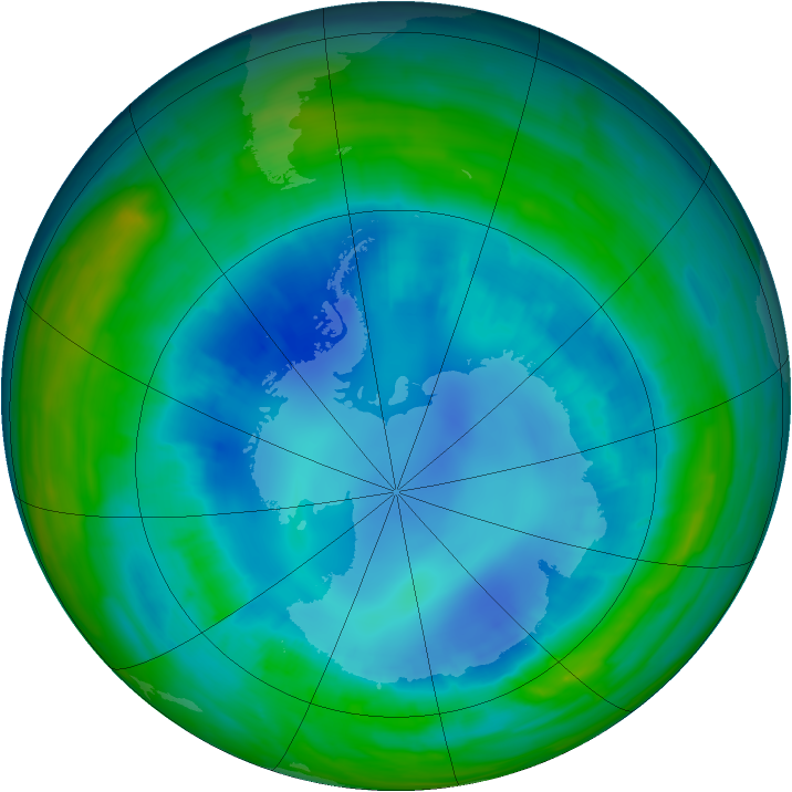 Antarctic ozone map for 22 August 2015